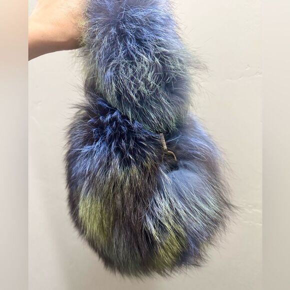 Colorful Real Fox Fur Handmade Round Bag, Includes 2 Strap and Fur Ball Chains - Picture 13 of 17